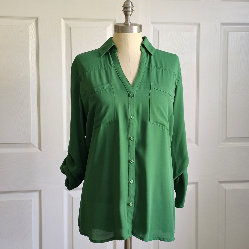 Express Portofino Vibrant Green Button-Down Shirt